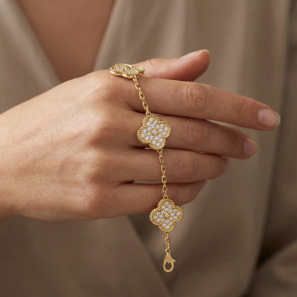 Four Leaf Clover In Gold Zirconia